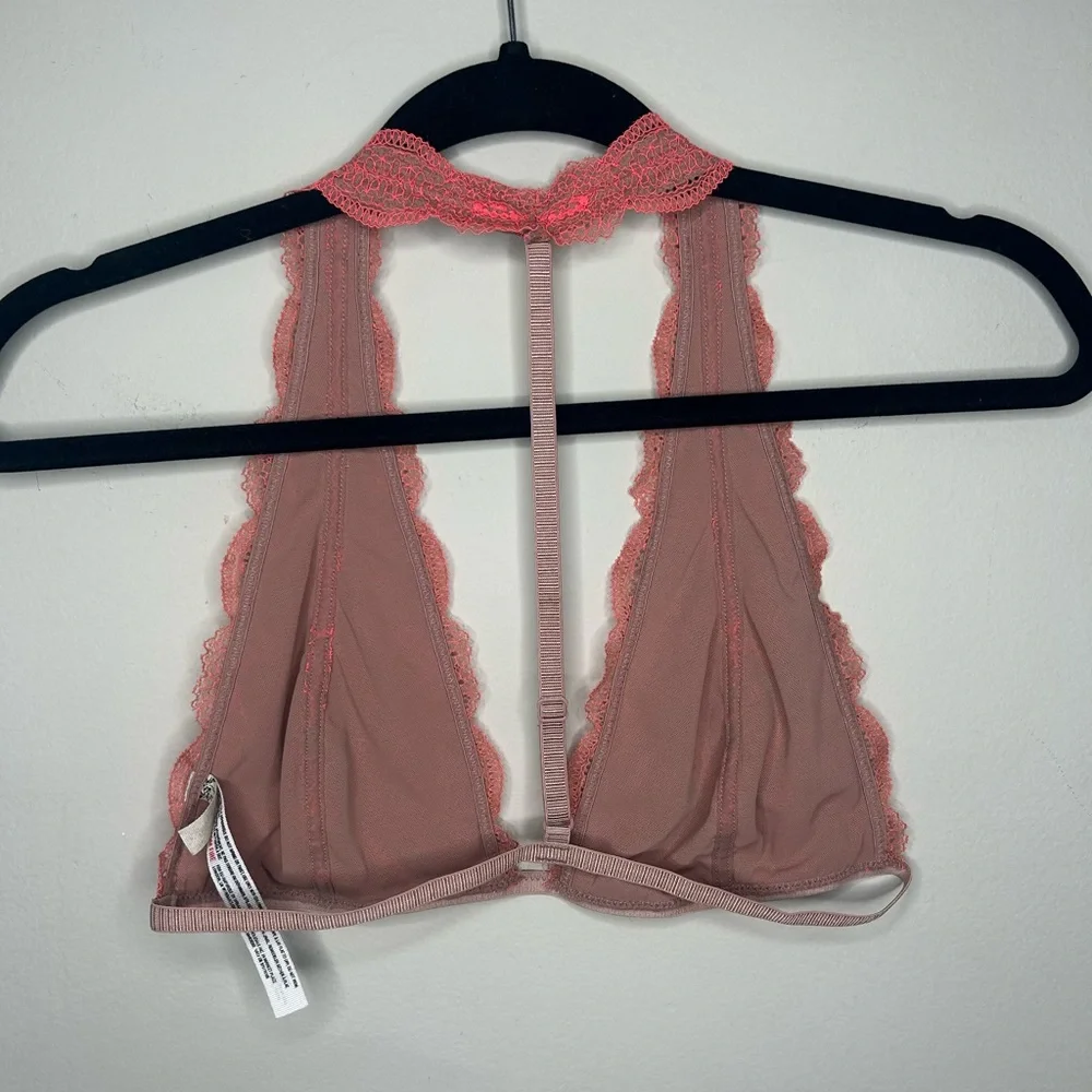 Free People Intimately Get Down Lace Halter Bralette Nude Neon Pink Size Medium